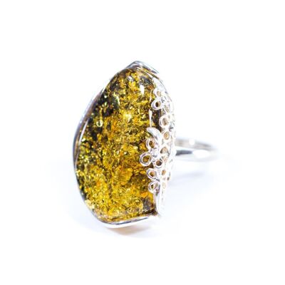 Handmade Green Amber Ring