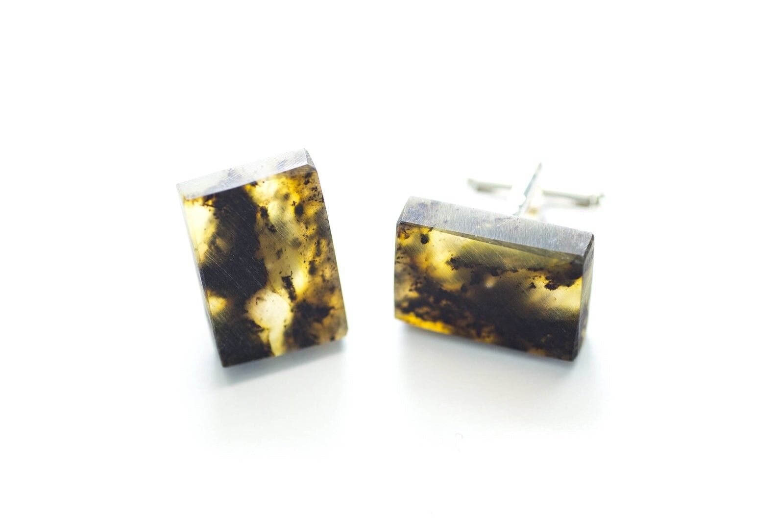 Natural Green Amber Stone Cufflinks