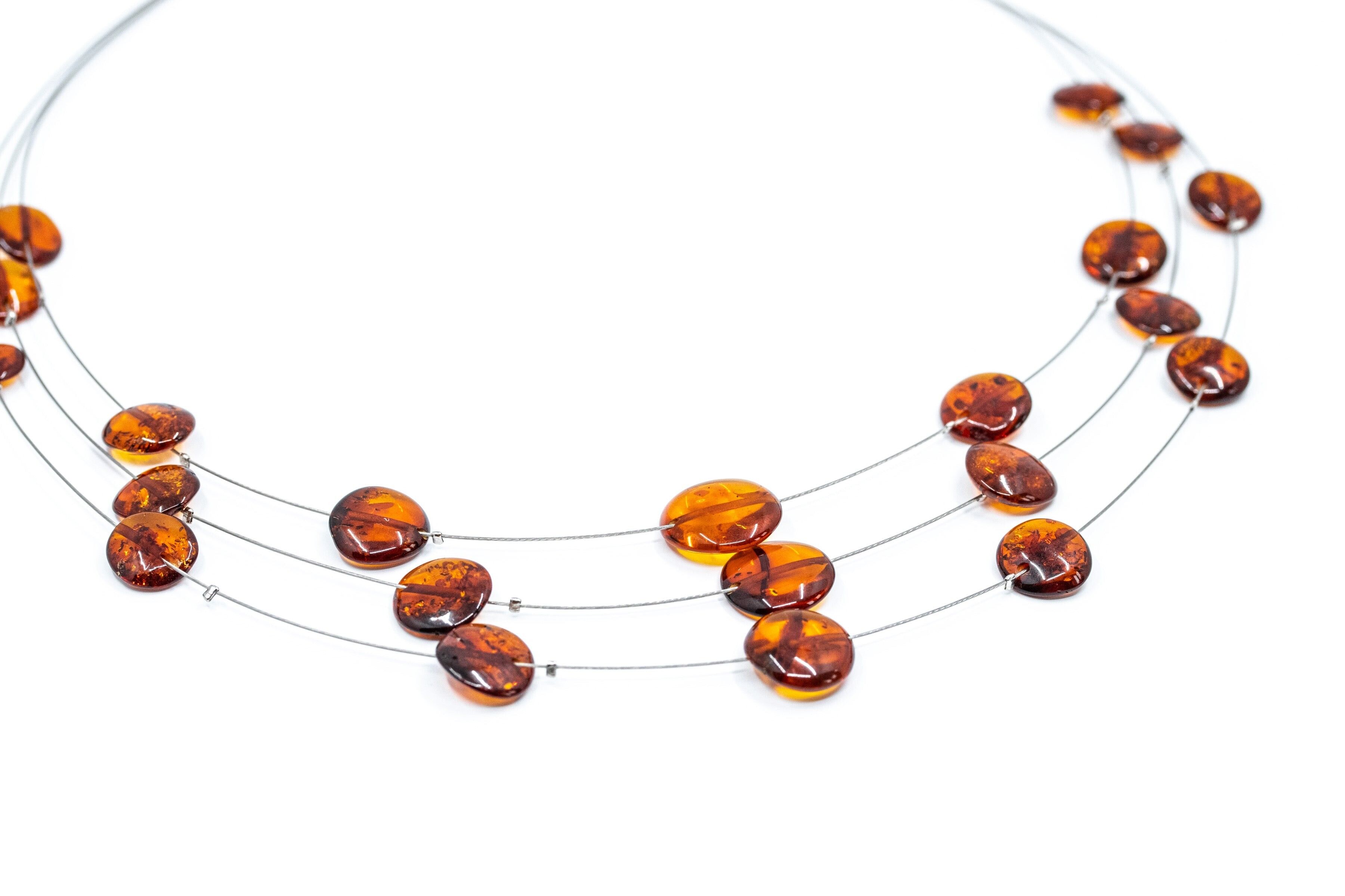 RAW-Halskette mit geschichteten Cognac-Bernsteinscheiben