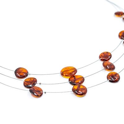 RAW Layered Cognac Amber Discs Necklace