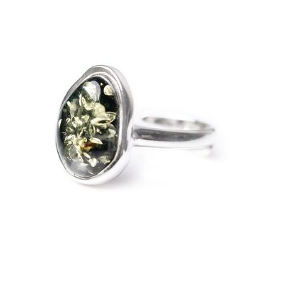 Bague Ajustable ELEMENT Solitaire Ambre Vert