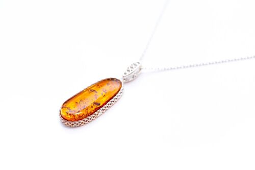 Long Amber Pendant with Woven Frame