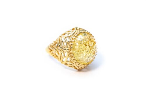 Citrus Amber Cuff Ring with Gold Design