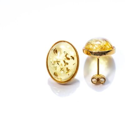 Oval Citrus Amber and Gold Stud Earrings