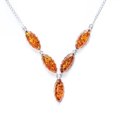 Modern Y Necklace with Baltic Amber