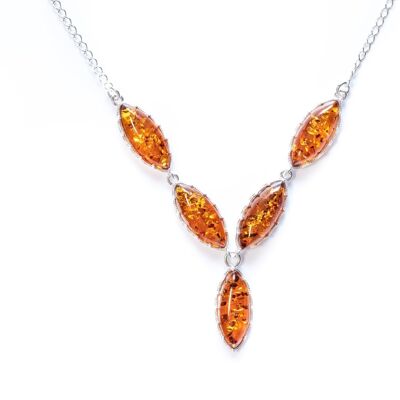 Modern Y Necklace with Baltic Amber