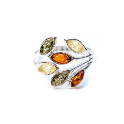 Multicolour Amber Floral Ring