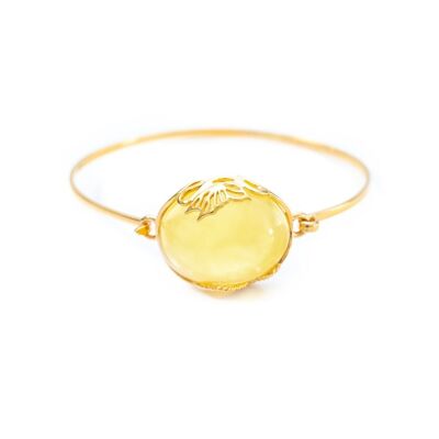 Bracelet jonc en ambre jaune et or fait main