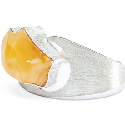 OOAK Modern Yellow Amber and Brushed Silver Cuff