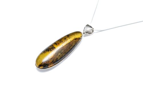 OOAK Long Amber Pendant with Leaf Inclusion