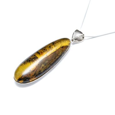 OOAK Long Amber Pendant with Leaf Inclusion