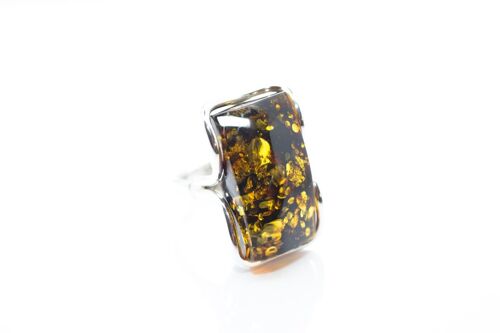 Rectangle Green Amber Ring