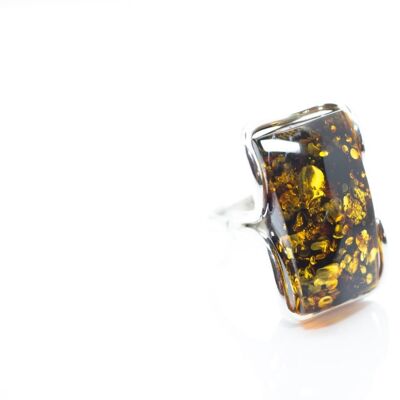 Rectangle Green Amber Ring