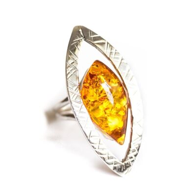 Modern Silver Frame Amber Ring