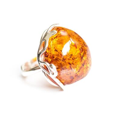 Rounded Amber & Silver Ring