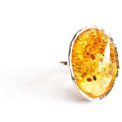 Oval Hammered Amber Ring