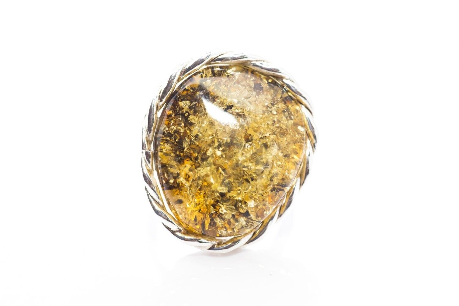 Cornice in corda con anello in ambra verde