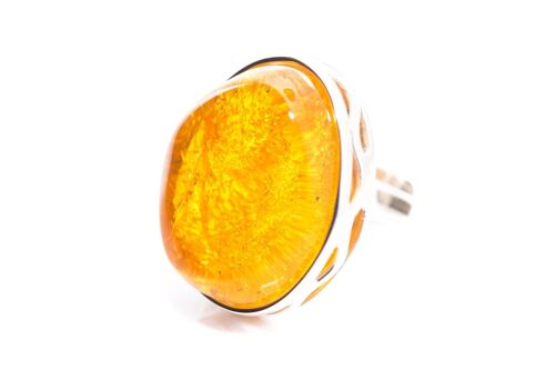 Oversized Amber & Silver Ring