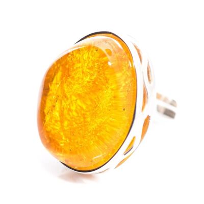 Anello oversize in ambra e argento