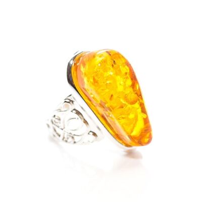 Floral Band Amber Ring