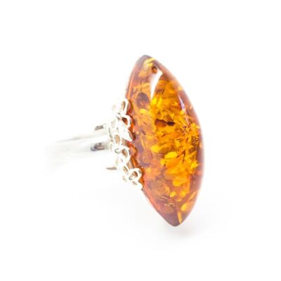 Floral Oval Amber Ring