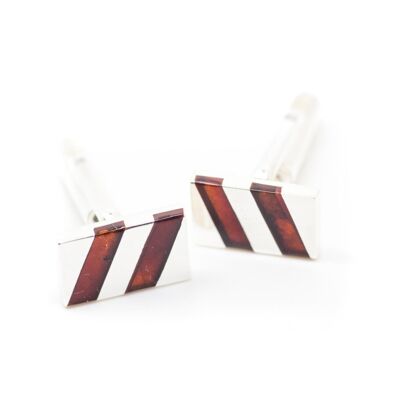 Flat Amber & Silver Cufflinks