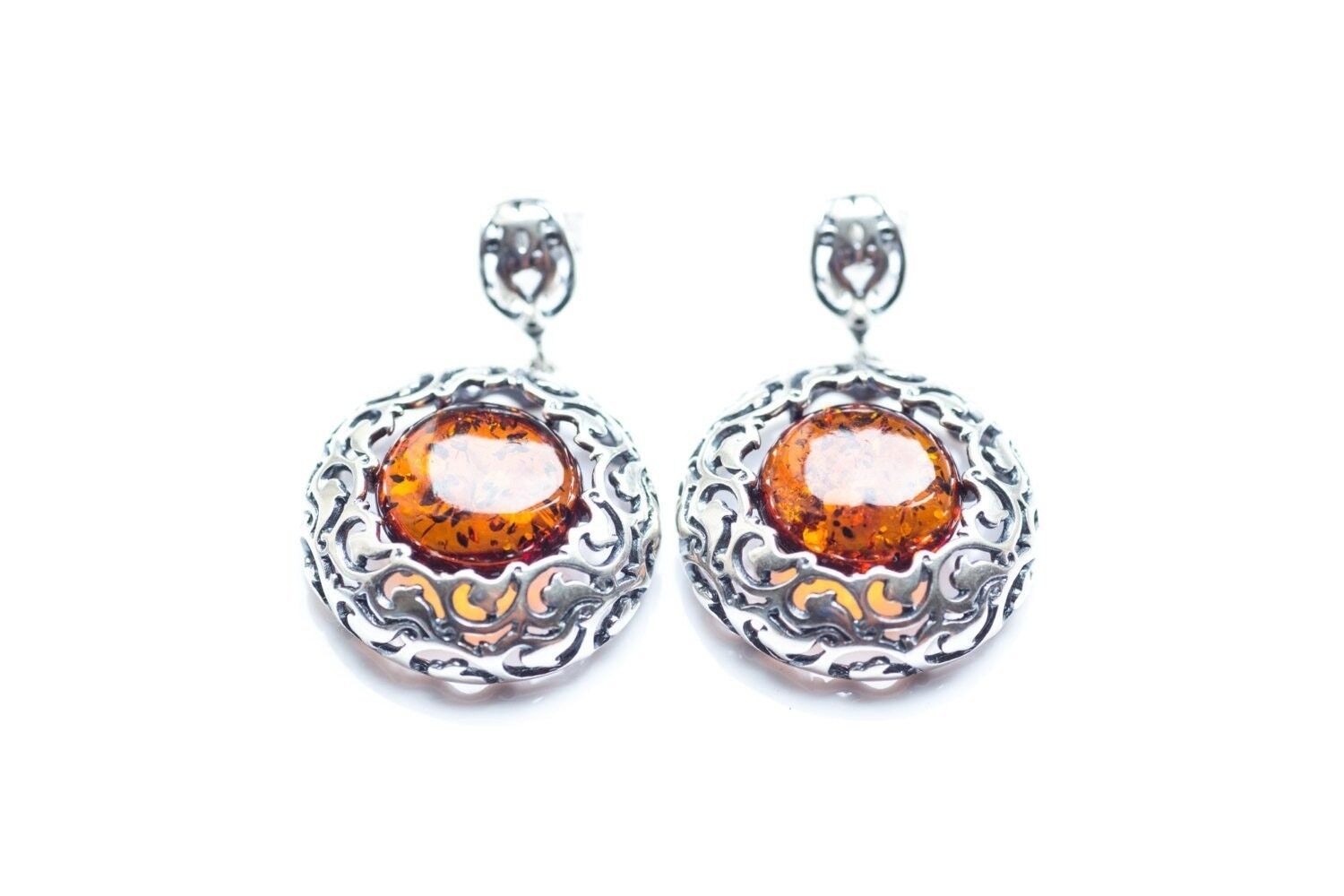 Orecchini rotondi in ambra azteca