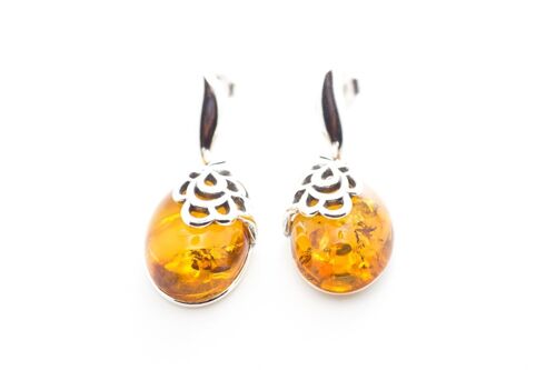 Oval Honey Amber Drop Earrings