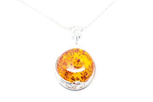 Amber & Silver Floral Detail Pendant