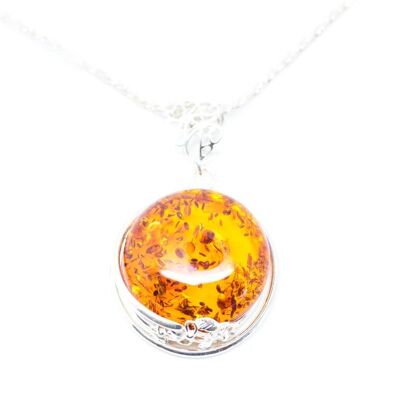Amber & Silver Floral Detail Pendant