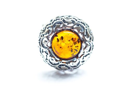 Round Aztec Amber Statement Ring