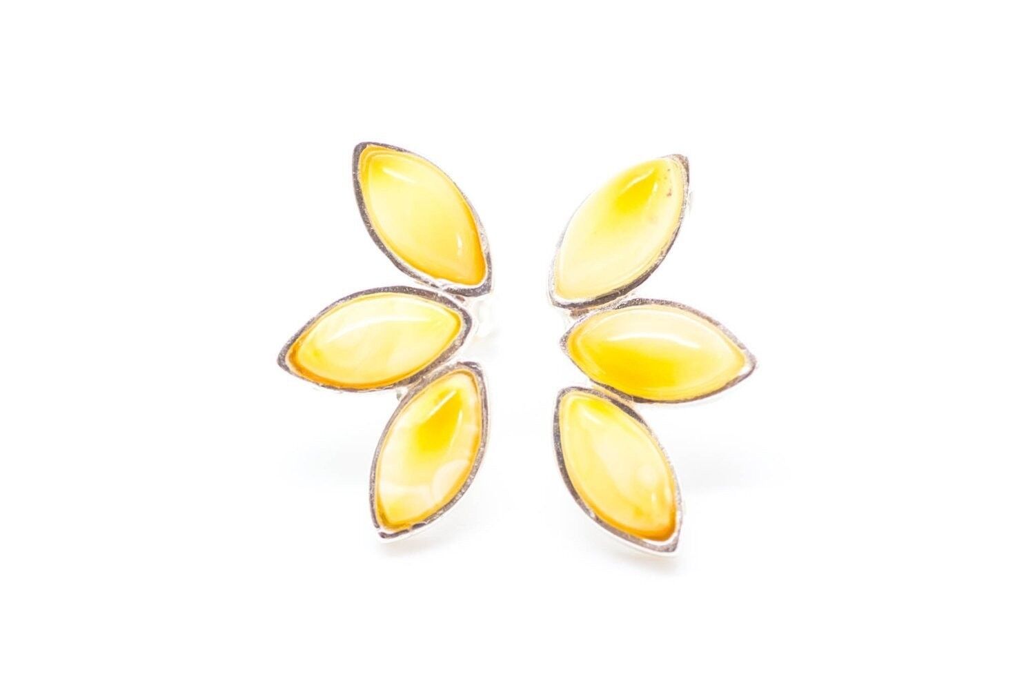 Orecchini a bottone in ambra color caramello