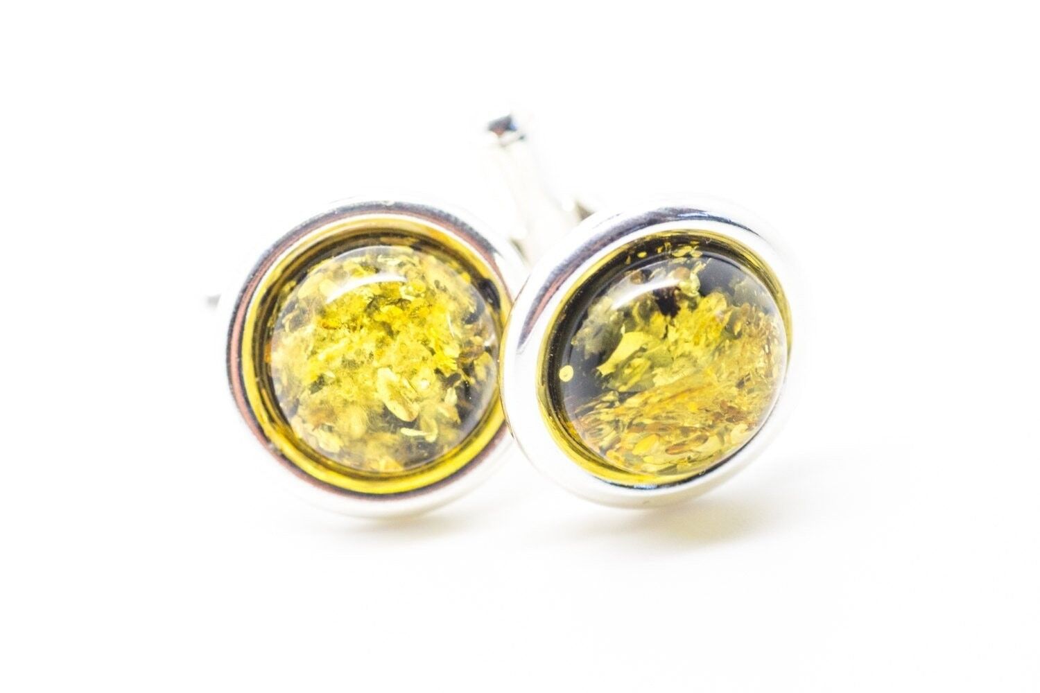 Round Green Amber Cufflinks