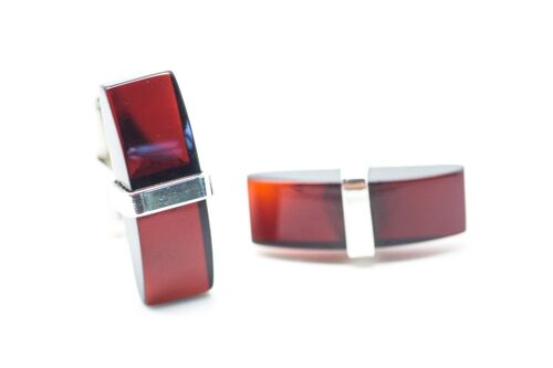 Elegant Red Amber Bar Cufflinks