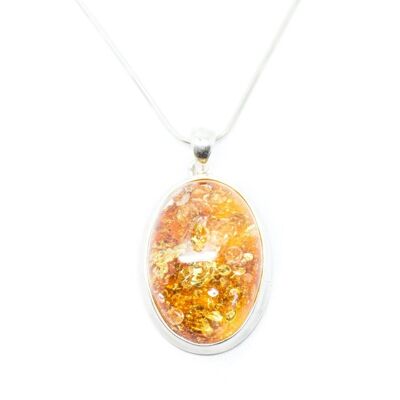 Oval Silver Frame Amber Pendant