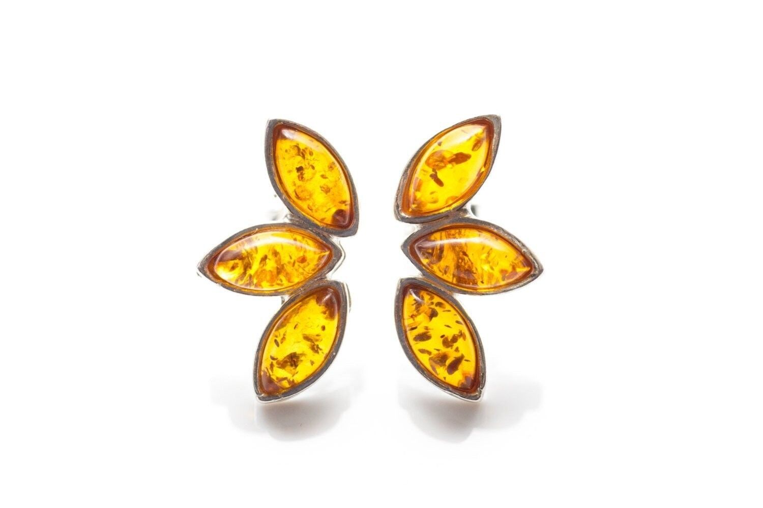 Orecchini a bottone in 3 parti color ambra