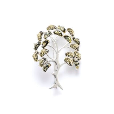 Green Amber Tree of Life Brooch