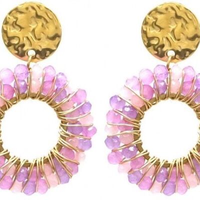 G-B18.5 E221-473 S. Acero Pendientes Glassbeads 3.5x2.5cm Lila