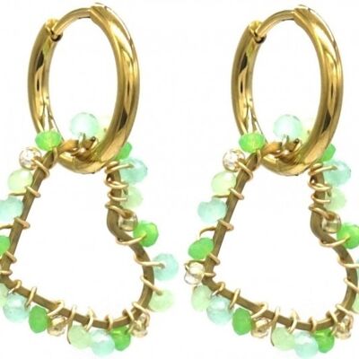 H-F19.4 E221-495 No.6 S. Steel Earrings Glassbeads 3cm Heart Green