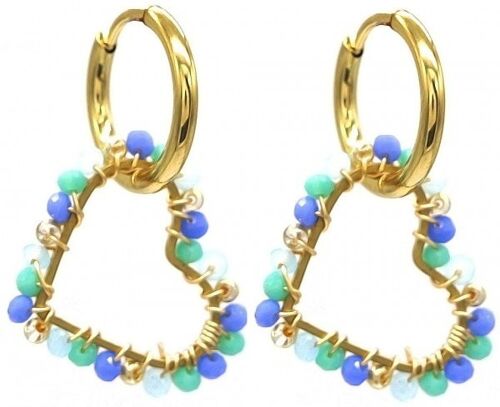 H-B17.2 E221-495 No.4 S. Steel Earrings Glassbeads 3cm Heart Blue