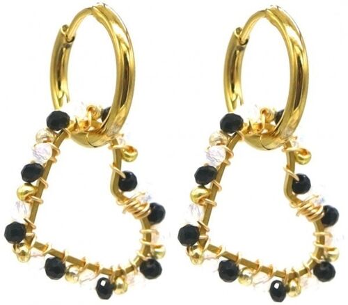 H-D20.3 E221-495 No.3 S. Steel Earrings Glassbeads 3cm Heart Black