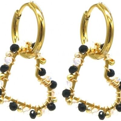 H-D20.3 E221-495 No.3 S. Steel Earrings Glassbeads 3cm Heart Black