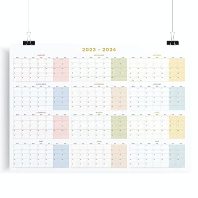 Calendario planificador de pared del año académico 2023 – 2024