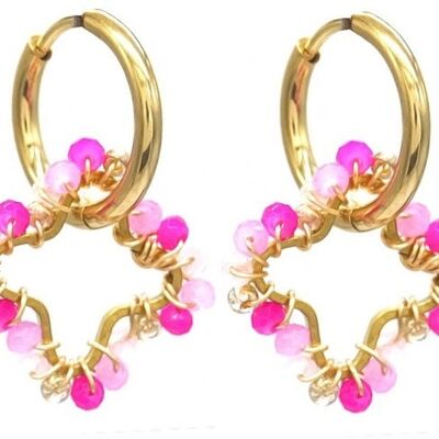 C-E7.3 E221-491 S. Steel Earrings Glassbeads Clover 2.6cm Purple