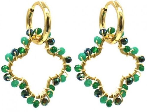 B-C3.1 E221-491 S. Steel Earrings Glassbeads Clover 3cm Green