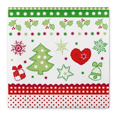 Serviette de Noël Noël en rouge-vert en Linclass® Airlaid 40 x 40 cm, 50 pièces