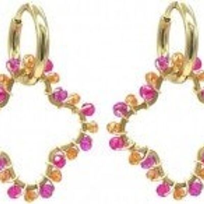 B-B7.1 E221-491 S. Steel Earrings Glassbeads Clover 3cm Orange-Pink