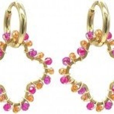 B-B7.1 E221-491 S. Steel Earrings Glassbeads Clover 3cm Orange-Pink