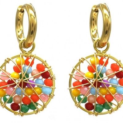 B-F7.2 E221-493 S. Acero Pendientes Glasbeads 3.3cm Multi