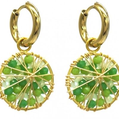 C-B5.2 E221-493 S. Steel Earrings Glasbeads 3.3cm Green